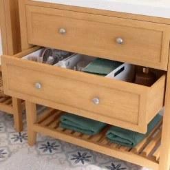 Meuble sous vasque à poser 2 tiroirs 1 niche placage chêne l.80 cm Perma + plan vasque blanc Lana, GoodHome