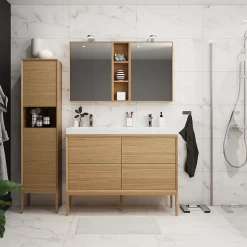 Meuble sous vasque à suspendre GoodHome Avela placage chêne 120 cm
