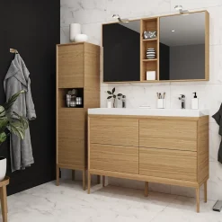 Meuble sous vasque à suspendre GoodHome Avela placage chêne 120 cm