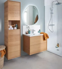 Meuble sous vasque à suspendre GoodHome Avela placage chêne 80 cm