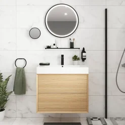 Meuble sous vasque à suspendre GoodHome Avela placage chêne 80 cm