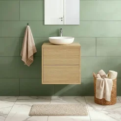 Meuble sous vasque à suspendre GoodHome Avela placage chêne 60 cm + plan de toilette Avela