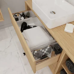Meuble sous vasque à suspendre GoodHome Avela placage chêne 100 cm