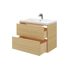 Meuble sous vasque à suspendre GoodHome Avela placage chêne 80 cm + plan vasque Nira