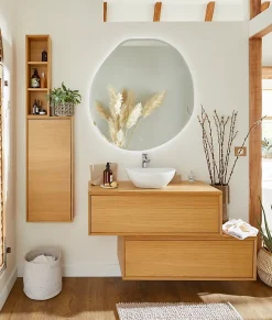 Meuble sous vasque 1 tiroir à suspendre GoodHome Avela placage chêne 100 cm