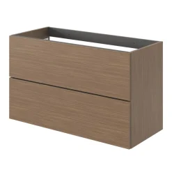 Meuble sous vasque 2 tiroirs sans poignées l.100 x H.60 x P.45 cm effet noyer Kentia