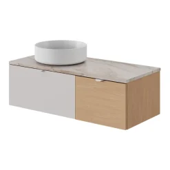 Meuble sous vasque 1 tiroir sans poignée l.40 x H.30 x P.45 cm effet chêne Kentia