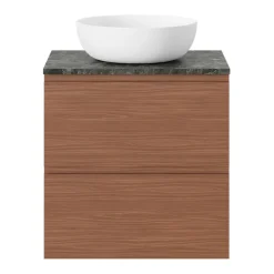 Meuble sous vasque 2 tiroirs avec poignées intégrées l.60 x H.60 x P.45 cm effet noyer Kentia