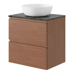 Meuble sous vasque 2 tiroirs avec poignées intégrées l.60 x H.60 x P.45 cm effet noyer Kentia