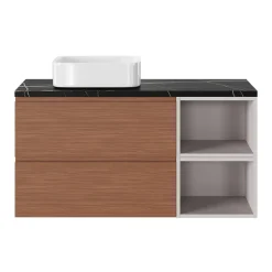 Meuble sous vasque 2 tiroirs avec poignées intégrées l.80 x H.60 x P.45 cm effet noyer Kentia