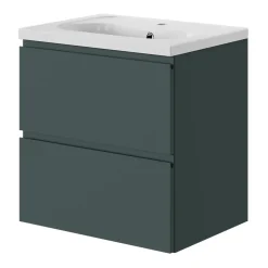 Meuble sous vasque 2 tiroirs avec poignées intégrées l.60 x H.60 x P.45 cm vert forêt Kentia