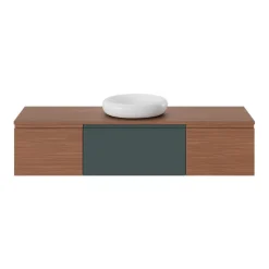 Meuble sous vasque 1 tiroir avec poignée intégrée l.40 x H.30 x P.45 cm effet noyer Kentia
