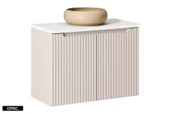 Meuble sous vasque de 80 cm - avec vasque à poser - avec plan - Cachemire Mat/Blanc - 2 portes - VOLTA CASHMERE