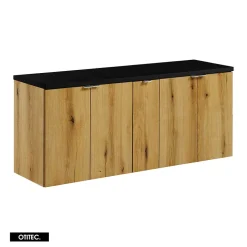 Meuble sous vasque de 140 cm - avec plan - Noir/Oak - 4 portes - VOLTA OAK