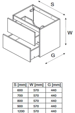 Meuble sous vasque de 90 cm - avec plan - 2 tiroirs - SETTA