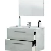 Meuble sous vasque de salle de bain Suspendu 80 cm + miroir coloris béton - Hauteur 57 x Longueur 80 x Profondeur 45 cm