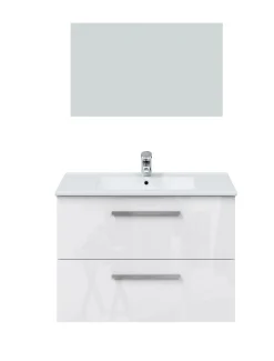 Meuble sous vasque de salle de bain Suspendu 80 cm avec 2 tiroirs + Miroir - Hauteur 57 x Longueur 80 x Profondeur 45 cm