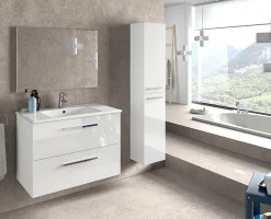Meuble sous vasque de salle de bain Suspendu 80 cm avec 2 tiroirs + Miroir - Hauteur 57 x Longueur 80 x Profondeur 45 cm