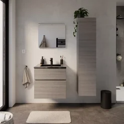 Meuble sous vasque effet chêne clair l.60 cm 2 tiroirs, Calao
