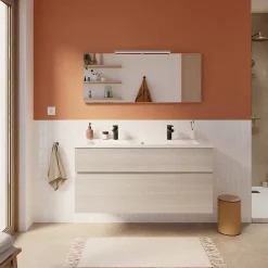 Meuble sous vasque effet chêne l.120 cm 2 tiroirs, Calao