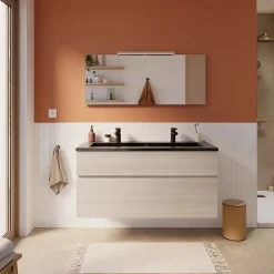 Meuble sous vasque effet chêne l.120 cm 2 tiroirs, Calao