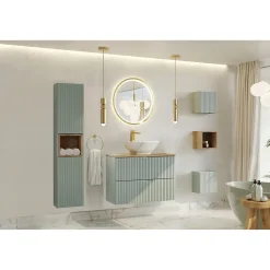 Meuble sous vasque ELVINA 80 cm 2 tiroirs Vert sauge pastel Meuble suspendu