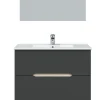 Meuble sous vasque en panneaux de particules mélaminés coloris noir avec miroir - Longueur 80 x Profondeur 45 x Hauteur 80 cm