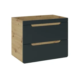 Meuble sous vasque ERBANO 70 cm 2 tiroirs Chene clair et gris anthracite Design suspendu