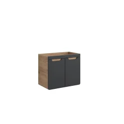 Meuble sous vasque ERBANO 2 portes 70 cm Chene clair et gris anthracite Design suspendu