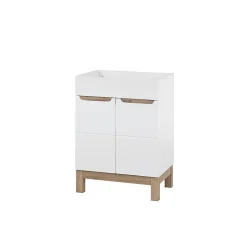 Meuble sous vasque ERMANO Chene clair et blanc brillant 60x84 cm 1 porte À poser