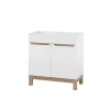 Meuble sous vasque ERMANO Chene clair et blanc brillant 80x84 cm 1 porte À poser