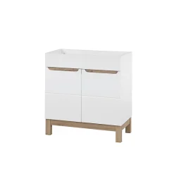 Meuble sous vasque ERMANO Chene clair et blanc brillant 80x84 cm 1 porte À poser