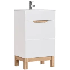 Meuble sous vasque ERMANO Chene clair et blanc brillant 50x84 cm 1 porte À poser