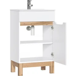 Meuble sous vasque ERMANO Chene clair et blanc brillant 50x84 cm 1 porte À poser
