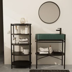 Meuble sous vasque et vasque l.80 cm métal et béton vert effet moucheté PAO