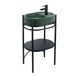 Meuble sous vasque et vasque l.55 cm métal et béton vert effet moucheté PAO
