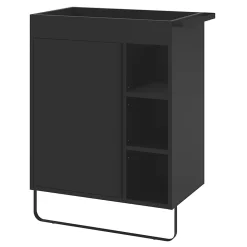 Meuble sous vasque faible profondeur à poser avec porte-serviettes noir l.65 x H.82 x P.36 cm, GoodHome Maza