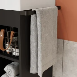 Meuble sous vasque faible profondeur à poser avec porte-serviettes noir l.65 x H.82 x P.36 cm, GoodHome Maza