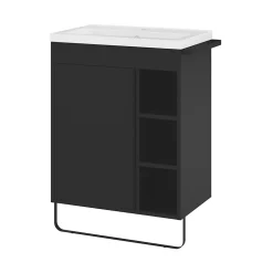 Meuble sous vasque faible profondeur à poser avec porte-serviettes noir l.65 x H.82 x P.36 cm, GoodHome Maza