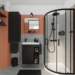 Meuble sous vasque faible profondeur à poser avec porte-serviettes noir l.65 x H.82 x P.36 cm, GoodHome Maza