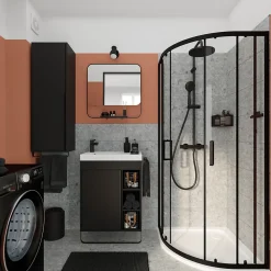 Meuble sous vasque faible profondeur à poser avec porte-serviettes noir l.65 x H.82 x P.36 cm, GoodHome Maza