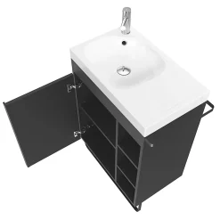 Meuble sous vasque faible profondeur à poser avec porte-serviettes noir l.65 x H.82 x P.36 cm, GoodHome Maza