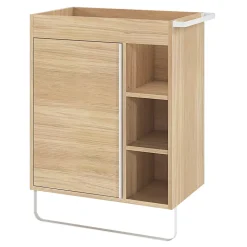 Meuble sous vasque faible profondeur à poser avec porte-serviettes effet bois l.65 x H.82 x P.36 cm, GoodHome Maza