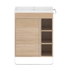 Meuble sous vasque faible profondeur à poser avec porte-serviettes effet bois l.65 x H.82 x P.36 cm, GoodHome Maza