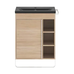 Meuble sous vasque faible profondeur à poser avec porte-serviettes effet bois l.65 x H.82 x P.36 cm, GoodHome Maza