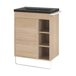 Meuble sous vasque faible profondeur à poser avec porte-serviettes effet bois l.65 x H.82 x P.36 cm, GoodHome Maza