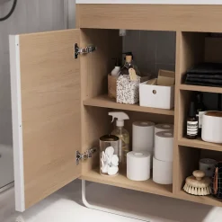 Meuble sous vasque faible profondeur à poser avec porte-serviettes effet bois l.65 x H.82 x P.36 cm, GoodHome Maza