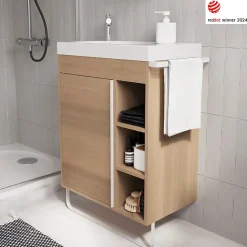 Meuble sous vasque faible profondeur à poser avec porte-serviettes effet bois l.65 x H.82 x P.36 cm, GoodHome Maza