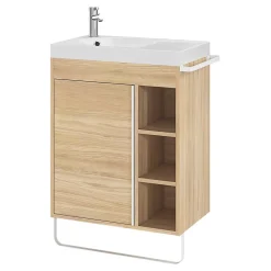 Meuble sous vasque faible profondeur à poser avec porte-serviettes effet bois l.65 x H.82 x P.36 cm, GoodHome Maza