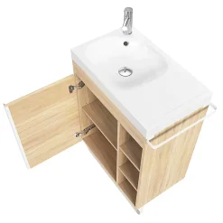 Meuble sous vasque faible profondeur à poser avec porte-serviettes effet bois l.65 x H.82 x P.36 cm, GoodHome Maza